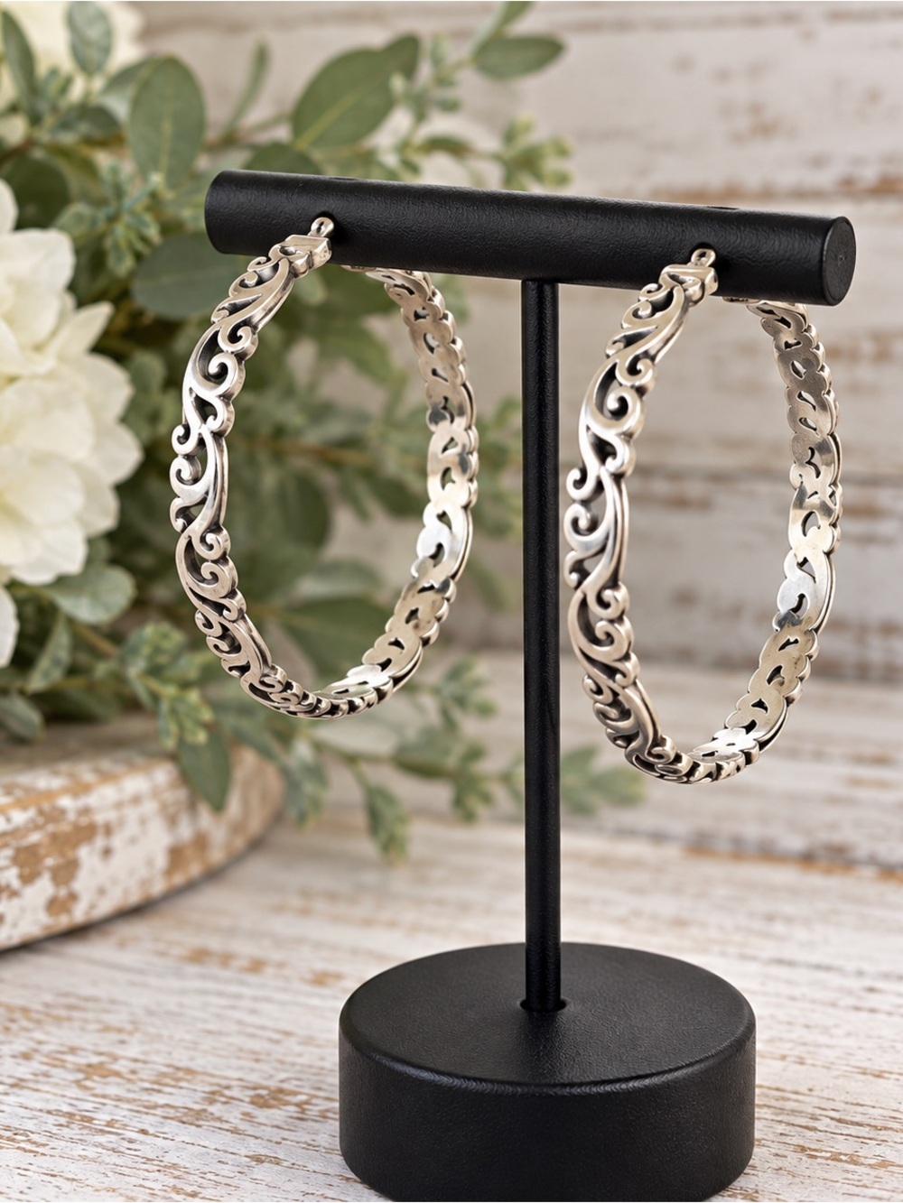 Lois Hill Signature Scroll Sterling Silver Vintage Hoop Earrings